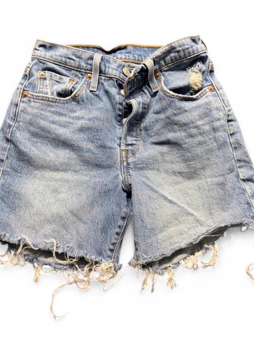Levi's 501s Blue High Waist Distressed Denim Shorts